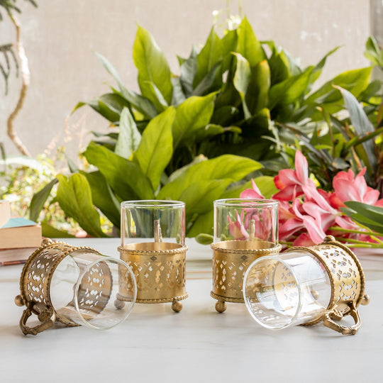 Pure Brass Tea Cup Set of 2,& 4with Black Velvet Gift Box-170 ML