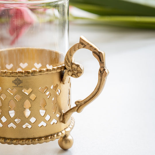 Pure Brass Tea Cup Set of 2,& 4with Black Velvet Gift Box-170 ML