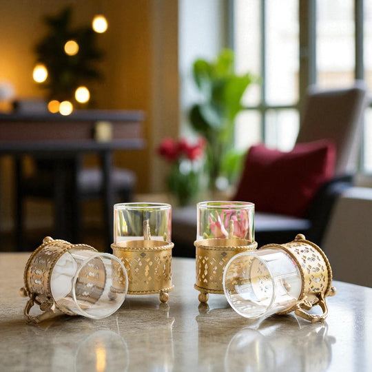 Pure Brass Tea Cup Set of 2,& 4with Black Velvet Gift Box-170 ML