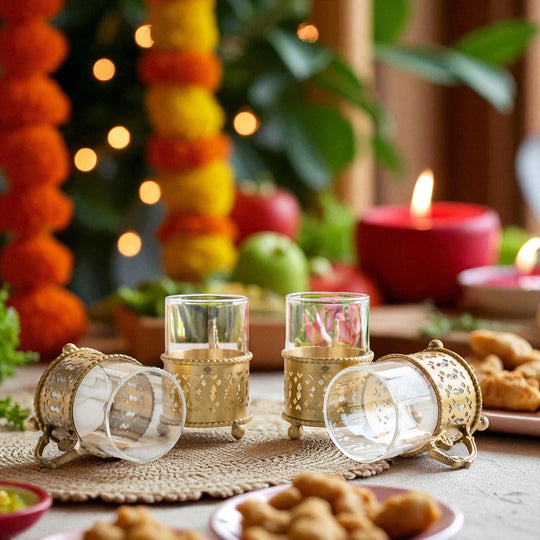 Pure Brass Tea Cup Set of 2,& 4with Black Velvet Gift Box-170 ML