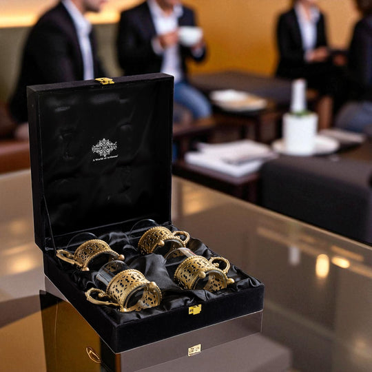 Pure Brass Tea Cup Set of 2,& 4with Black Velvet Gift Box-170 ML