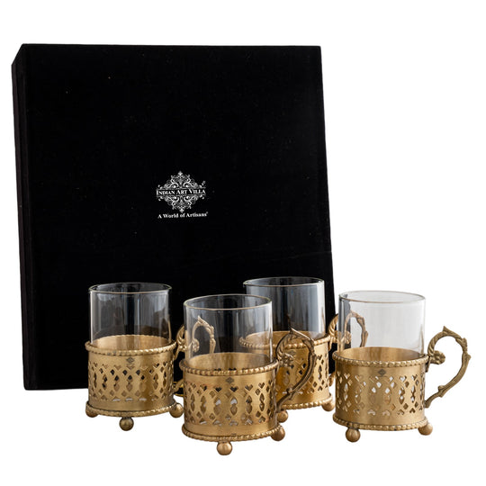 Pure Brass Tea Cup Set of 2,& 4with Black Velvet Gift Box-170 ML