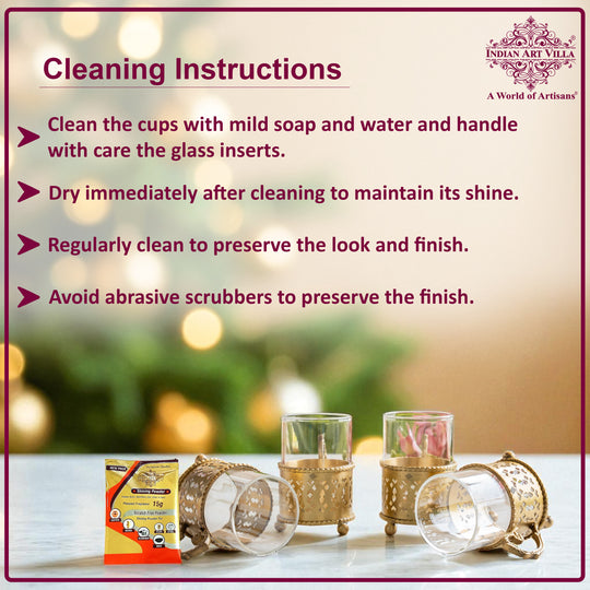 Pure Brass Tea Cup Set of 2,& 4with Black Velvet Gift Box-170 ML