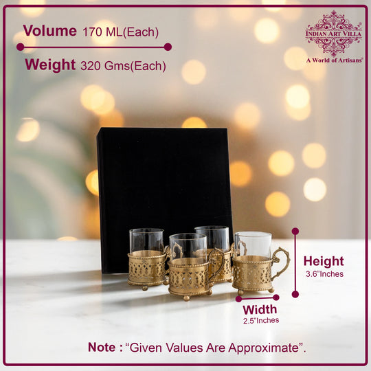 Pure Brass Tea Cup Set of 2,& 4with Black Velvet Gift Box-170 ML
