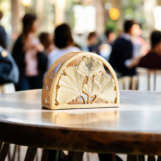Brass Embossed Flower Design Napkin Holder
