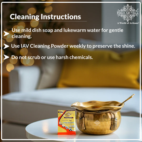 Brass Bowl & Spoon Set With Velvet Box - Hammered Design