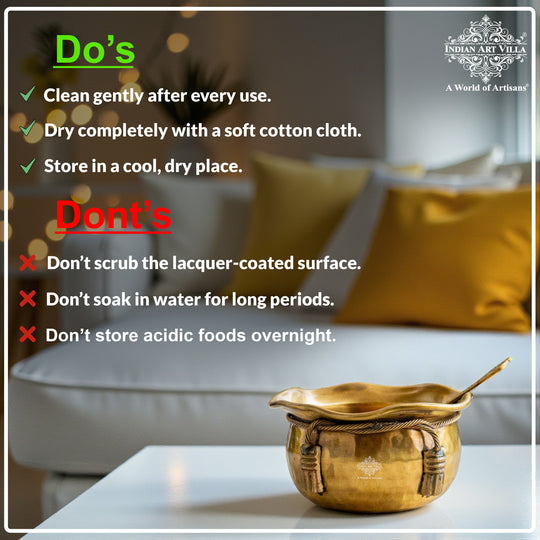 Brass Bowl & Spoon Set With Velvet Box - Hammered Design