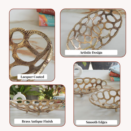 Brass Finish Oval Shape Hollow Design Tray/Fruit Basket