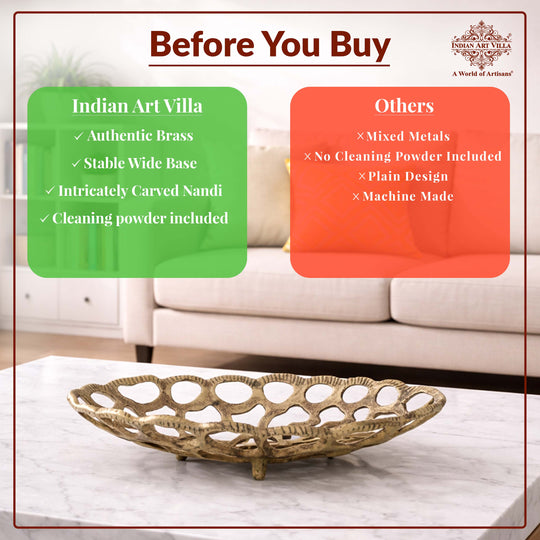 Brass Finish Oval Shape Hollow Design Tray/Fruit Basket