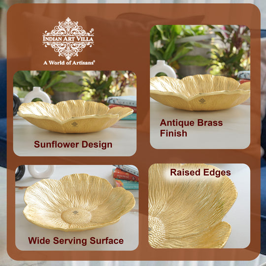 Brass Finish Sunflower Design Tray 13.5 Inches
