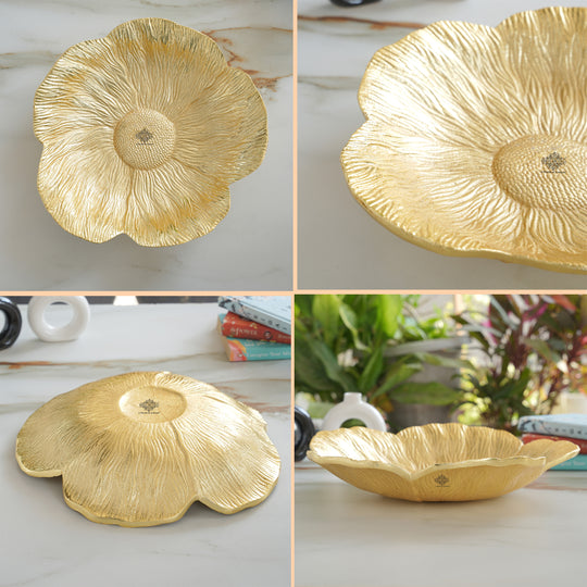 Brass Finish Sunflower Design Tray 13.5 Inches