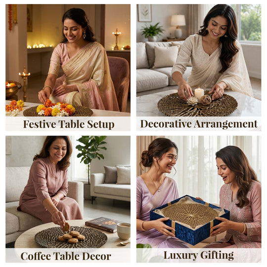 Brass Finish Round Tray 15 Inches