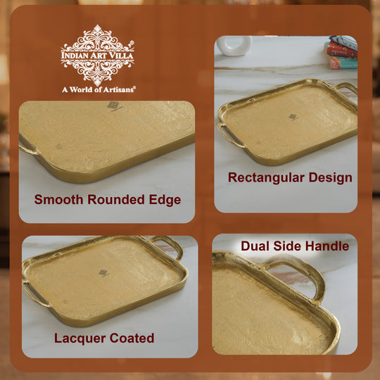 Brass Finish Tray With Both Side Handle 14.5 Inches Length
