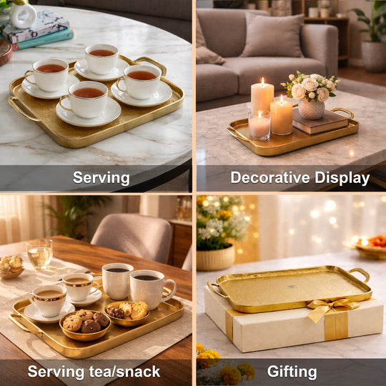 Brass Finish Tray With Both Side Handle 14.5 Inches Length