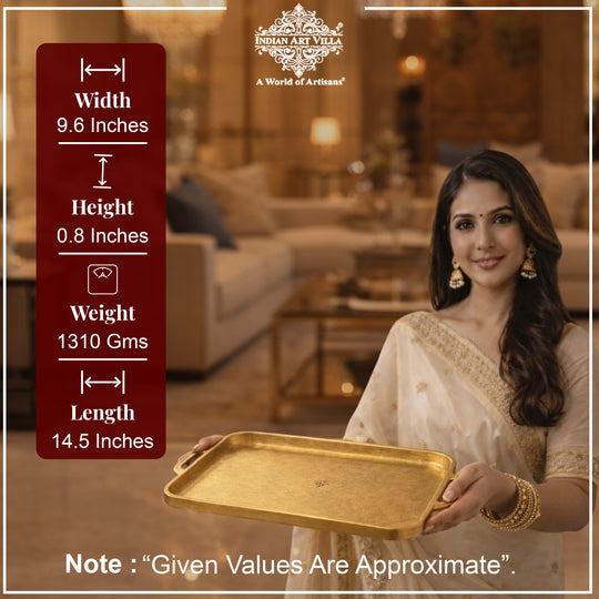 Brass Finish Tray With Both Side Handle 14.5 Inches Length