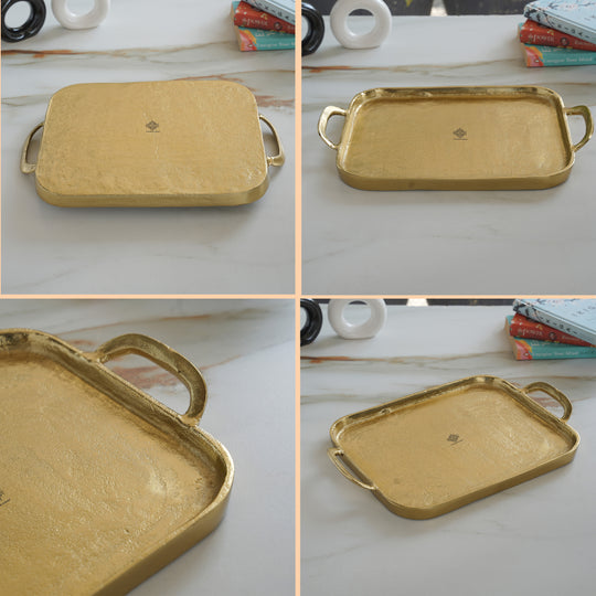 Brass Finish Tray With Both Side Handle 14.5 Inches Length