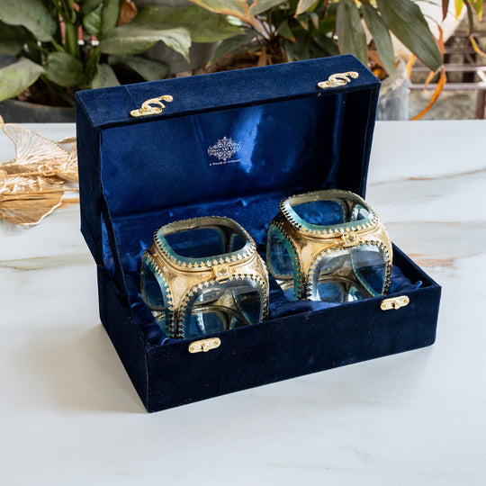 Multipupose Decorative Box with Glass and Brass with Velvet Gift Box