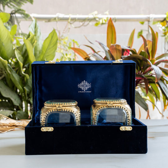 Multipupose Decorative Box with Glass and Brass with Velvet Gift Box