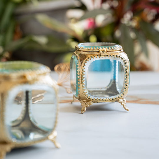 Multipupose Decorative Box with Glass and Brass with Velvet Gift Box