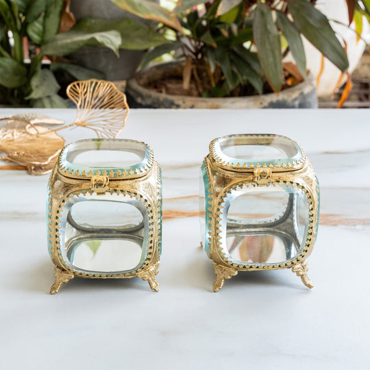 Multipupose Decorative Box with Glass and Brass with Velvet Gift Box