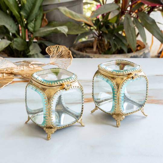 Multipupose Decorative Box with Glass and Brass with Velvet Gift Box