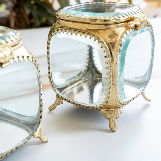 Multipupose Decorative Box with Glass and Brass with Velvet Gift Box