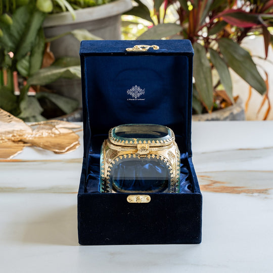 Multipupose Decorative Box with Glass and Brass with Velvet Gift Box