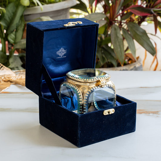 Multipupose Decorative Box with Glass and Brass with Velvet Gift Box