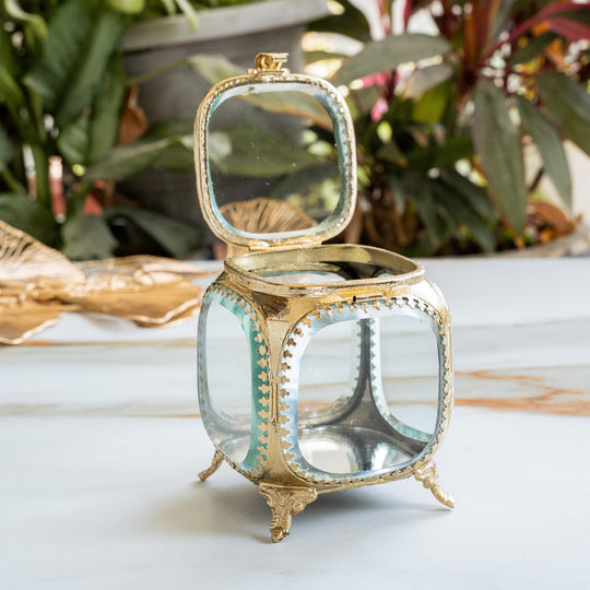 Multipupose Decorative Box with Glass and Brass with Velvet Gift Box