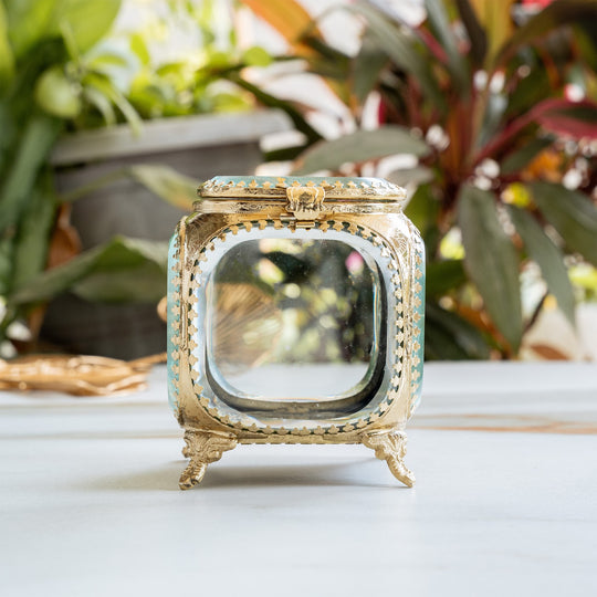 Multipupose Decorative Box with Glass and Brass with Velvet Gift Box