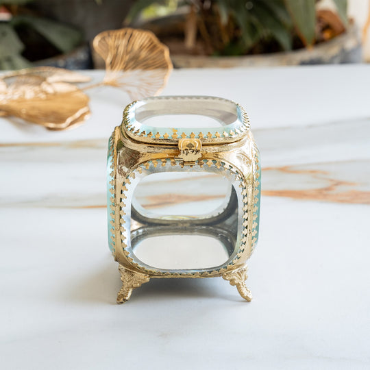 Multipupose Decorative Box with Glass and Brass with Velvet Gift Box