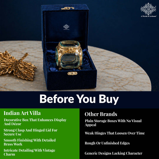 Multipupose Decorative Box with Glass and Brass with Velvet Gift Box