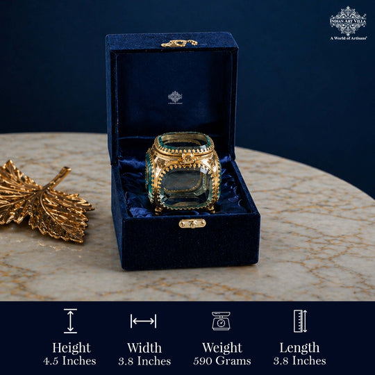 Multipupose Decorative Box with Glass and Brass with Velvet Gift Box