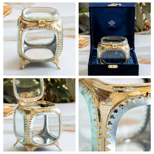 Multipupose Decorative Box with Glass and Brass with Velvet Gift Box