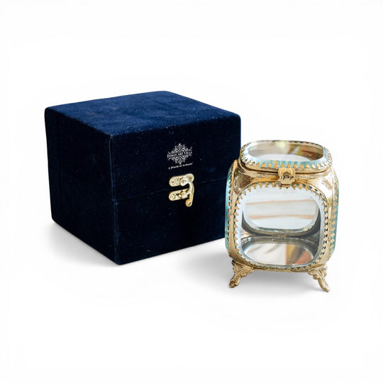 Multipupose Decorative Box with Glass and Brass with Velvet Gift Box