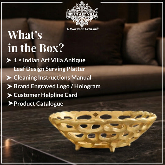 Brass Finish Hollow Design Fruit Basket,12 Inches Length