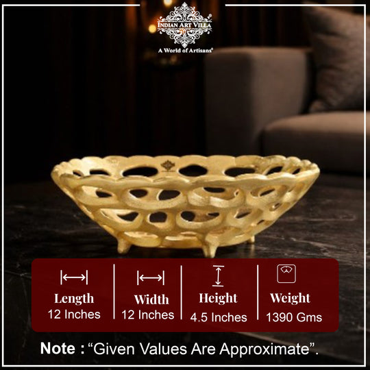 Brass Finish Hollow Design Fruit Basket,12 Inches Length