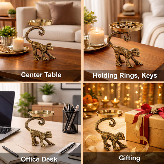 Brass Finish Aluminium Monkey Showpiece