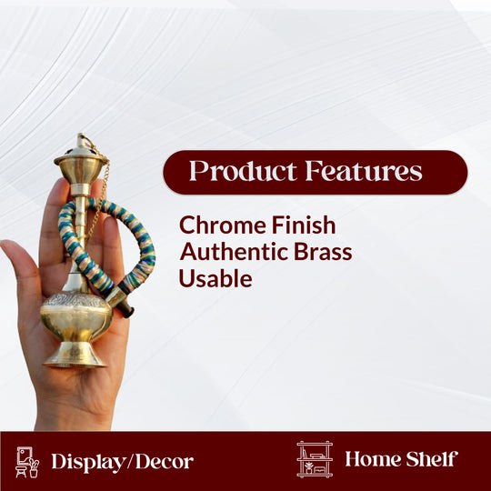 Brass Hookah With Gold Finish Handmade Embossed Design - Showpiece, Home Decor