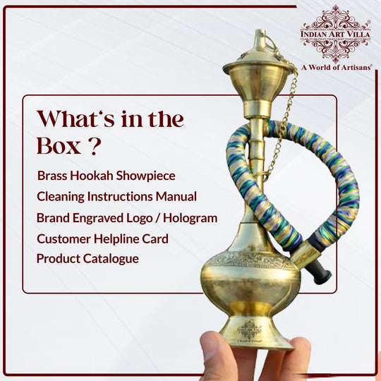 Brass Hookah With Gold Finish Handmade Embossed Design - Showpiece, Home Decor