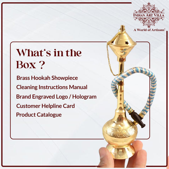 Brass Hookah With Gold Finish Handmade Embossed Design - Showpiece, Home Decor