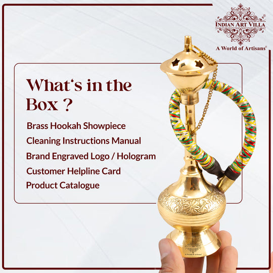 Brass Hookah With Gold Finish Handmade Embossed Design - Showpiece, Home Decor