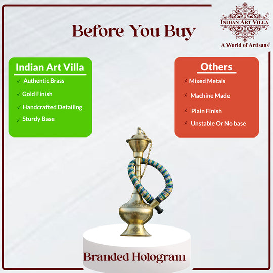 Brass Hookah With Gold Finish Handmade Embossed Design - Showpiece, Home Decor