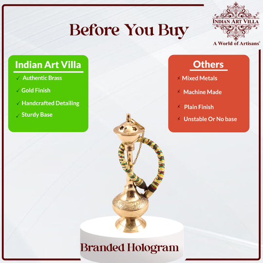 Brass Hookah With Gold Finish Handmade Embossed Design - Showpiece, Home Decor
