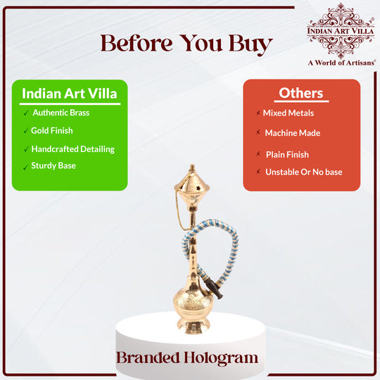 Brass Hookah With Gold Finish Handmade Embossed Design - Showpiece, Home Decor