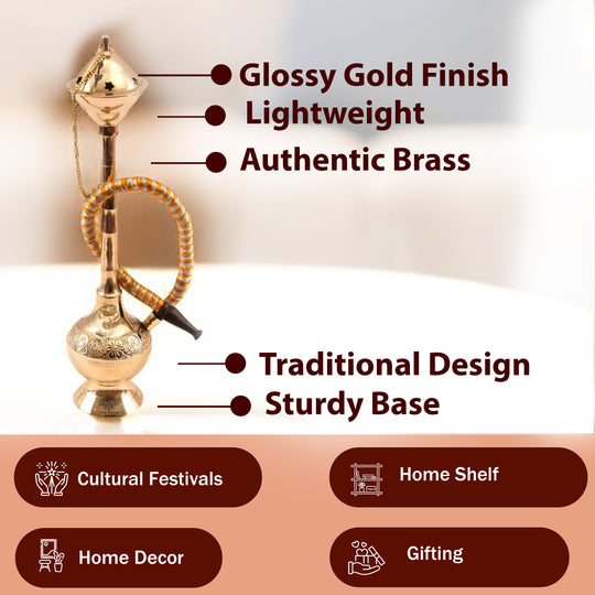 Brass Hookah With Gold Finish Handmade Embossed Design - Showpiece, Home Decor