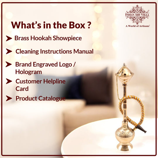 Brass Hookah With Gold Finish Handmade Embossed Design - Showpiece, Home Decor