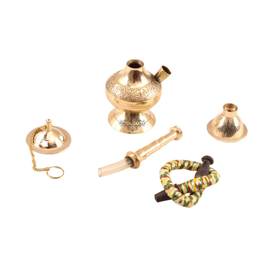 Brass Hookah With Gold Finish Handmade Embossed Design - Showpiece, Home Decor