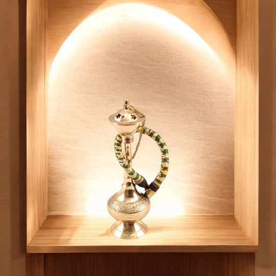 Brass Hookah With Gold Finish Handmade Embossed Design - Showpiece, Home Decor