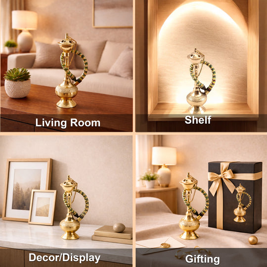 Brass Hookah With Gold Finish Handmade Embossed Design - Showpiece, Home Decor